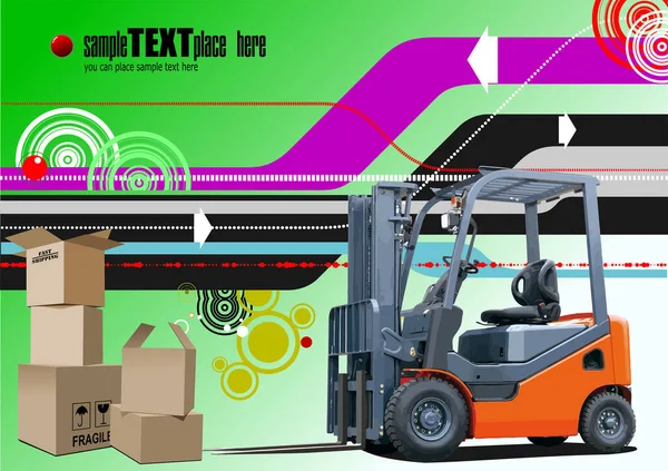 Kutular Forklift Resimleriyle Soyut Yüksek Teknoloji Arkaplan Vektör Renkli Illüstrasyon — Stok Vektör