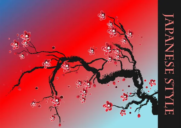 Branche Sakura Sur Fond Coloré Illustration Vectorielle Couleur Dans Style — Image vectorielle