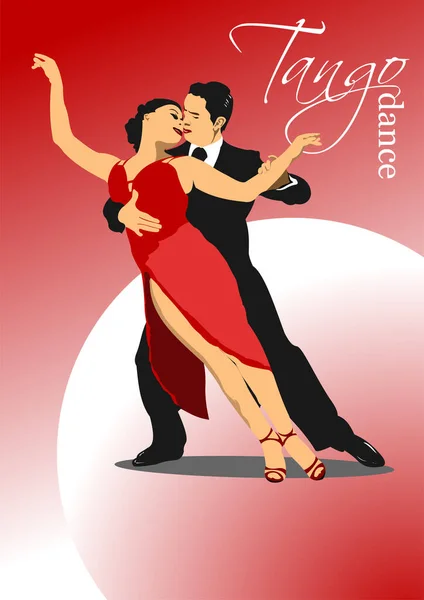 Pareja Bailando Tango Vector Ilustración Coloreada — Archivo Imágenes Vectoriales