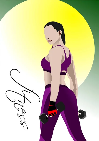 Young Beautiful Woman Doing Fitness Exercises Vector Illustration — Stockvektor
