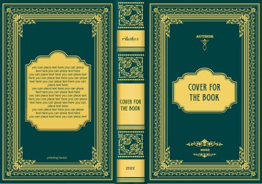 Süslü bir kitap kapağı ve eski bir süs çerçevesi. Royal Golden tarzı tasarım. Kitapların kapaklarına basılacak klasik Sınır. Vektör illüstrasyonu
