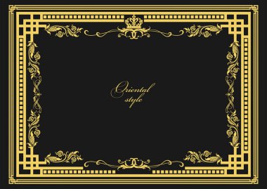 Koyu arkaplanda altın bir süs. Davetiye olarak kullanılabilir. Vektör illüstrasyonu