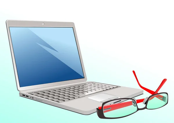 Laptop Computer Glasses Vector Illustration — Vector de stock