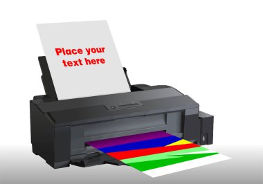 Beyaz arkaplanda fotoğraf mürekkebi yazıcısı. 3d vektör illüstrasyonu