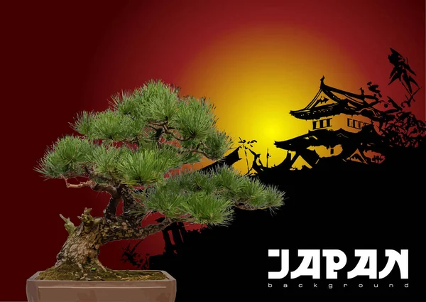 Japan Style Background Bonsai Color Vector Illustration — Stockvektor