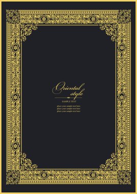 Koyu arkaplanda altın bir süs. Davetiye olarak kullanılabilir. Vektör illüstrasyonu