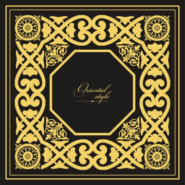 Koyu arkaplanda altın bir süs. Davetiye olarak kullanılabilir. Vektör illüstrasyonu