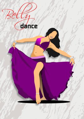 Göbek dansçısı. Çekici kız doğu dansı yapıyor. Kırmızı elbise. 3d vektör renk çizimi