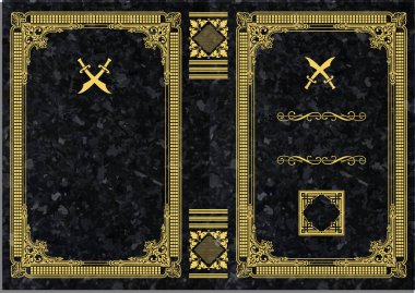 Süslü bir kitap kapağı ve eski bir süs çerçevesi. Royal Golden tarzı tasarım. Kitapların kapaklarına basılacak klasik Sınır. Vektör illüstrasyonu