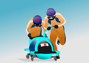İki erkek Bobsleigh takımı. 3d vektör renk çizimi