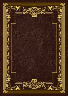 Deri arka planda altın süs. Davetiye olarak kullanılabilir. Vektör illüstrasyonu