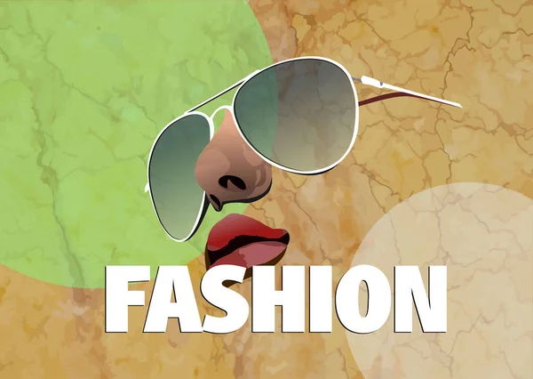 Cara Mujer Con Gafas Sol Vector Ilustración Color — Vector de stock