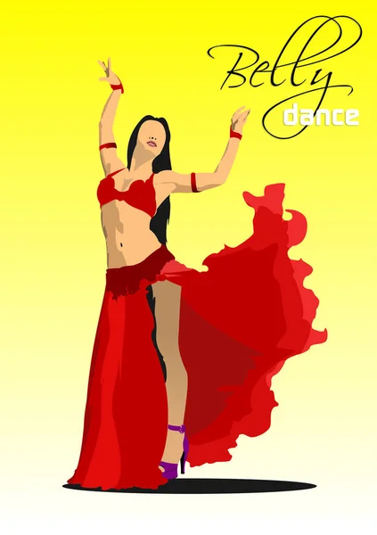 肚皮舞 迷人的女孩跳着东方舞 红色连衣裙3D矢量彩色图像 — 图库矢量图片