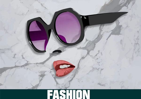 Woman Face Sunglasses Marble Background Vector Color Illustration — Stock Vector