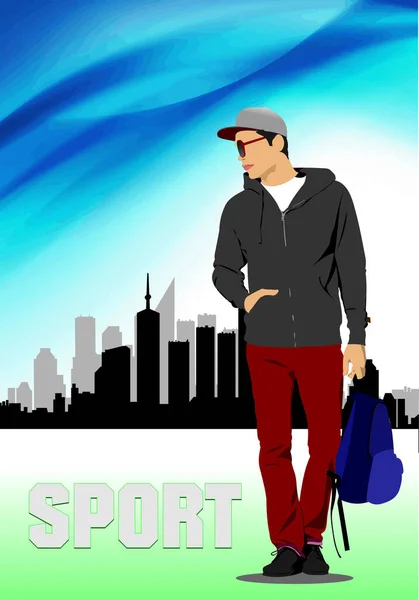 Jonge Knappe Man Sportman Vector Illustratie — Stockvector