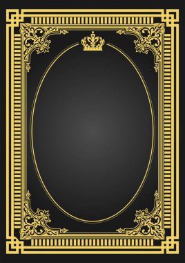 Koyu arkaplanda altın bir süs. Davetiye olarak kullanılabilir. Vektör illüstrasyonu