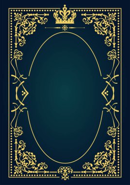 Koyu arkaplanda altın bir süs. Davetiye olarak kullanılabilir. Vektör illüstrasyonu