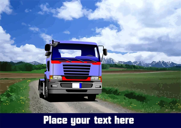 卡车在偏僻的乡间路上 3D彩色矢量插图 — 图库矢量图片