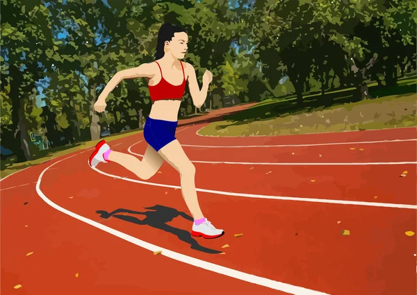 Mujer Que Corre Pista Campo Ilustración Vectorial — Archivo Imágenes Vectoriales