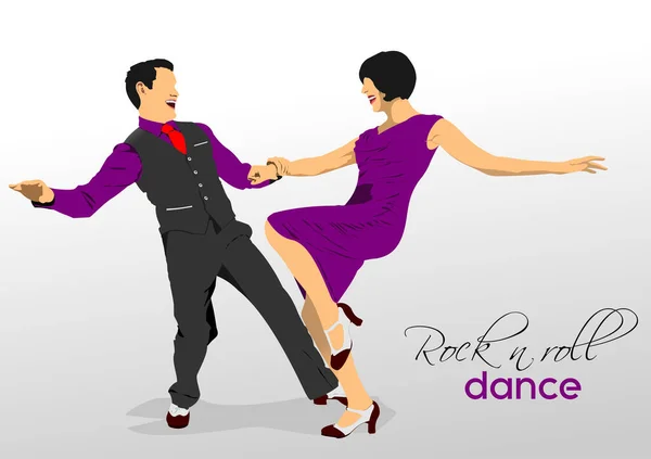 Lindy Hop Veya Rock Roll Dansı Rock Roll Müziği Için — Stok Vektör