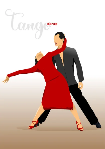 Couple Dancing Tango Vector Colored Illustration — Stock Vector