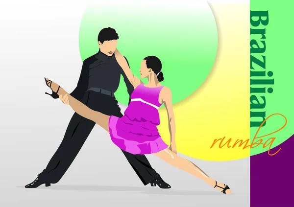 Braziliaanse Rumba Dansers Vector Kleur Illustratie — Stockvector