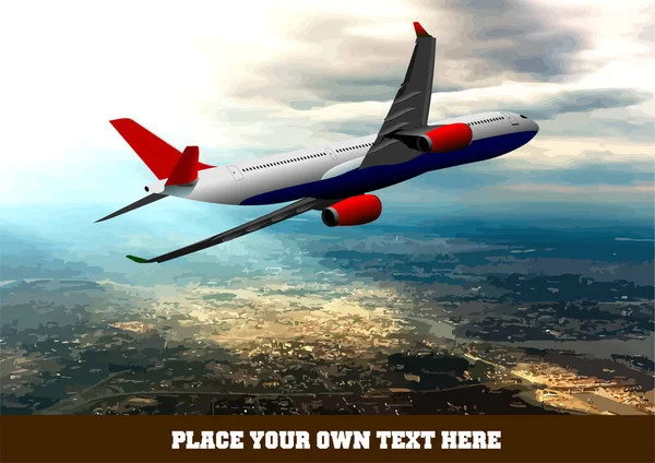 飛行機は空気と地球の背景にあります ベクトル3Dイラスト — ストックベクタ