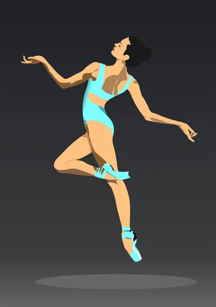 Danseuse Ballet Classique Sur Fond Scène Sombre Illustration Vectorielle Colorée — Image vectorielle