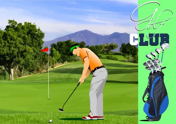 Jugador Golf Ilustración Vector Coloreado Para Diseñadores — Vector de stock