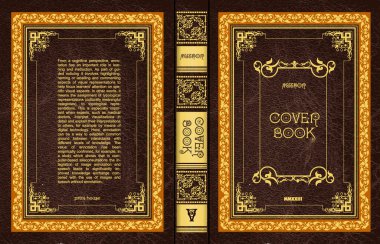 Süslü deri kitap kapağı ve eski süs çerçeveleri. Royal Golden tarzı tasarım. Kitapların kapaklarına basılacak klasik Sınır. Vektör illüstrasyonu