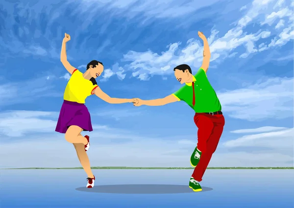 Lindy Hop Boogie Woogie Dance Balla Musica Boogie Woogie Illustrazione — Vettoriale Stock