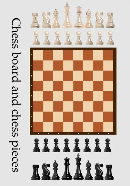 Chess Board Chess Pieces Vector Color Illustration — 图库矢量图片