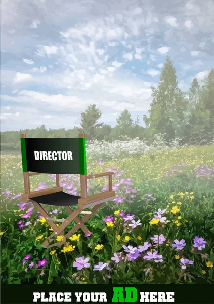 Yellow Director Chair Outdoors Vector Color Illustration — Stockvektor