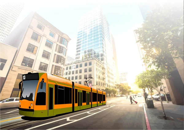 City Transport Modern Tram Colored Vector Illustration Designers — ストックベクタ