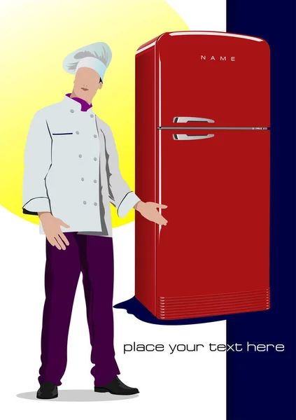 Chef Cook Refrigerator Vector Illustration — ストックベクタ