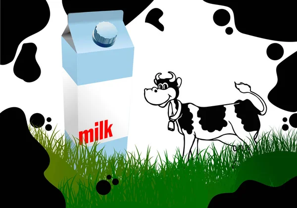 Dairy Produces Carton Box Cow Image Vector — Vetor de Stock