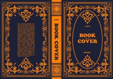 Süslü deri kitap kapağı ve eski süs çerçeveleri. Royal Golden tarzı tasarım. Kitapların kapaklarına basılacak klasik Sınır. Vektör illüstrasyonu