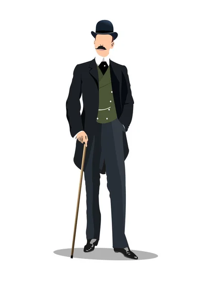 London Gentleman Xix Century Color Vector Illustration — Wektor stockowy