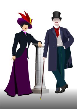 Socialite and gentleman on white background.  3d color vector illustration