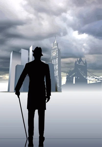 English Gentleman Looking Skyline London Color Vector Illustration — Archivo Imágenes Vectoriales