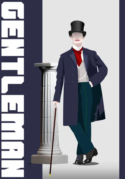 Handsome Gentleman Classic Column Color Vector Illustration — 图库矢量图片