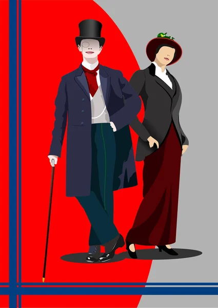 Gentleman Lady Color Vector Illustration —  Vetores de Stock