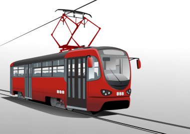 Şehir ulaşımı. Modern Tram. Tasarımcılar için Renkli Vektör 3d illüstrasyon