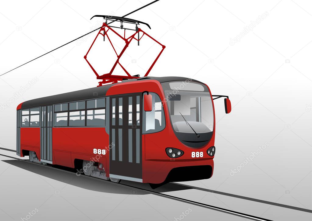City transport. Modern  Tram. Colored Vector 3d illustration for designers