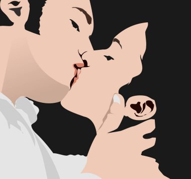 Valentine Day  Greeting Card with kissing couple. Vector 3d illustration