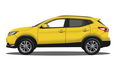 Yellow crossover car side view isolated on white background. 3d vector illustration