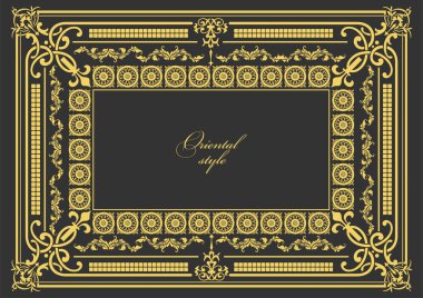 Koyu arkaplanda altın bir süs. Davetiye olarak kullanılabilir. Vektör illüstrasyonu