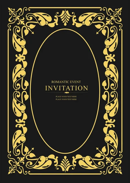 暗い背景に金の装飾 招待状としてご利用いただけます ベクターイラスト — ストックベクタ