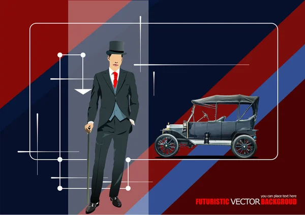 Handsome Gentleman Rarity Car Abstract Background Color Vector Illustration — Vector de stock