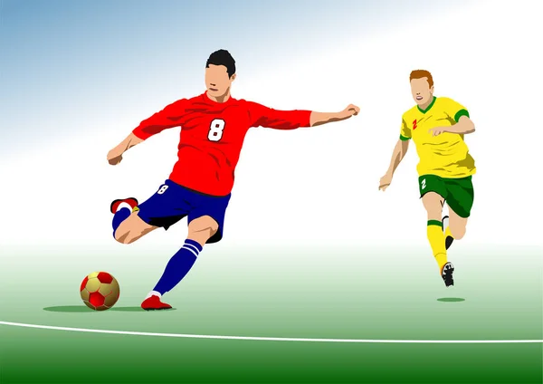 Soccer Players Field Stadium Vector Color Illustration — Stock Vector